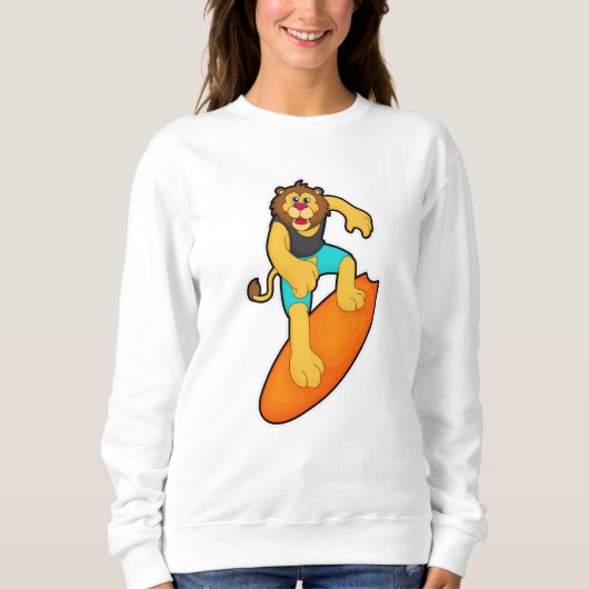 Löwe als Surfer mit Surfbrett Sweatshirt (Vorderseite)
