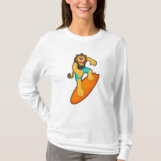 Löwe als Surfer mit Surfbrett T-Shirt (Vorderseite)