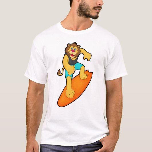 Löwe als Surfer mit Surfbrett T-Shirt (Vorderseite)