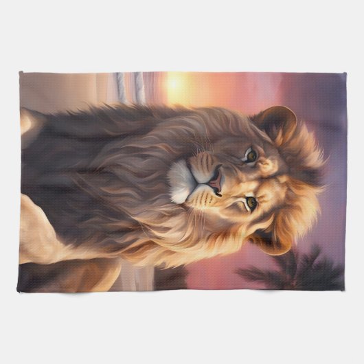 Löwe am Strand Geschirrtuch (Horizontal)