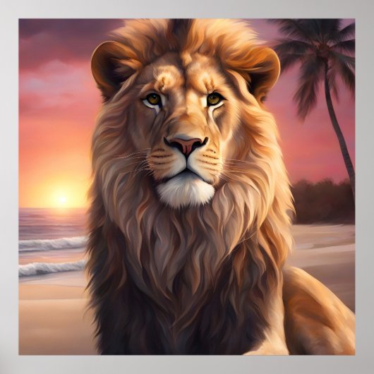 Löwe am Strand Poster (Vorne)