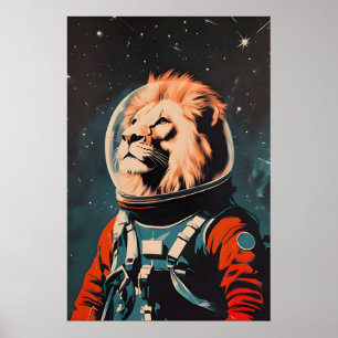 Löwe Astronaut Poster, Löwe Retro Druck, Löwe Poster
