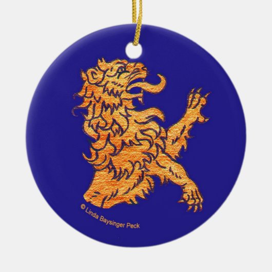 Löwe auf Blau Keramik Ornament (Vorne)