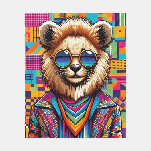 Löwe auf einem farbigen geometrischen Hintergrund Fleecedecke (Vorderseite)