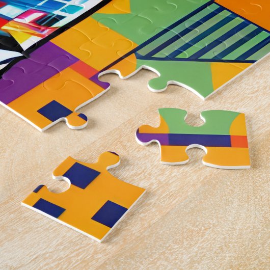 Löwe auf einem farbigen geometrischen Hintergrund Puzzle (Seite)