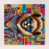 Löwe auf einem farbigen geometrischen Hintergrund Puzzle (Horizontal)