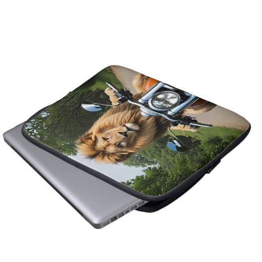 Löwe auf Motorrad Laptopschutzhülle (Vorne Knopf)