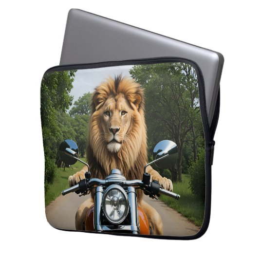 Löwe auf Motorrad Laptopschutzhülle (Vorderseite Links)