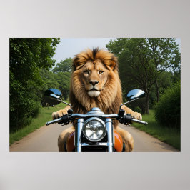 Löwe auf Motorrad Poster