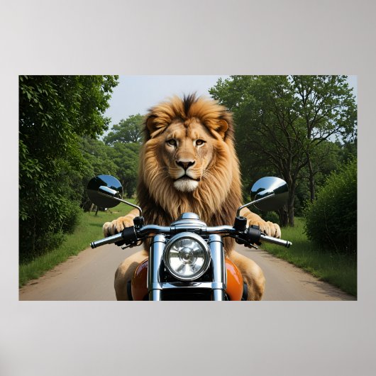 Löwe auf Motorrad Poster (Vorne)