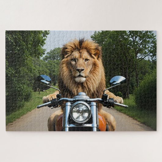 Löwe auf Motorrad Puzzle (Horizontal)