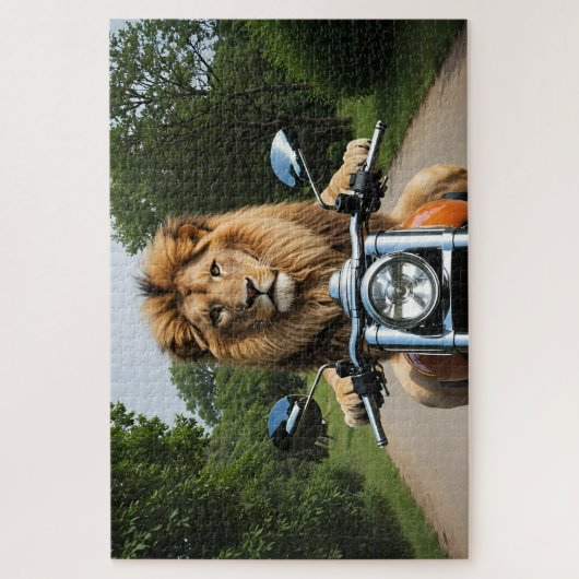 Löwe auf Motorrad Puzzle (Vertikal)