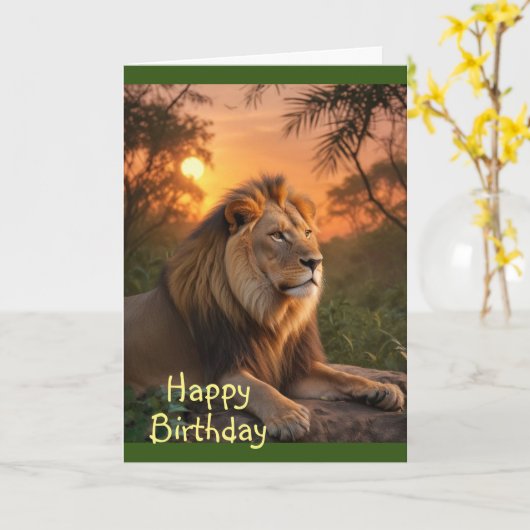Löwe bei Sonnenuntergang Karte (Gelbe Blume)