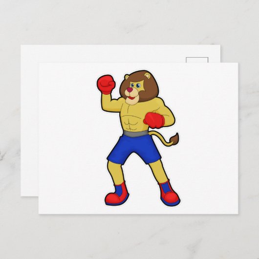 Löwe beim Boxen mit Boxhandschuhen Postkarte (Vorne/Hinten)