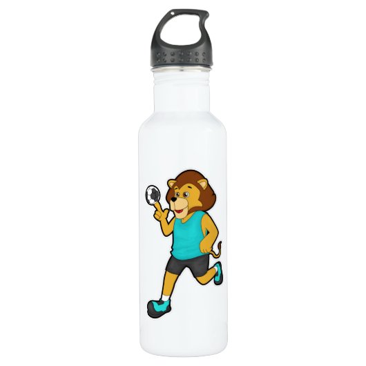 Löwe beim Handballspieler mit Handball Edelstahlflasche (Vorderseite)
