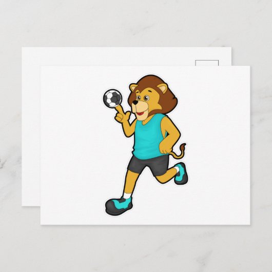 Löwe beim Handballspieler mit Handball Postkarte (Vorne/Hinten)