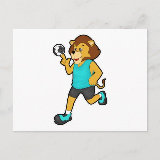Löwe beim Handballspieler mit Handball Postkarte (Vorderseite)