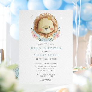 Löwe Blau Florales Babyshower  Einladung