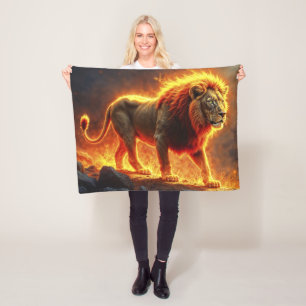 Löwe brennender Vulkanfeuer-Fantasiekunst Fleecedecke