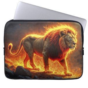 Löwe brennender Vulkanfeuer-Fantasiekunst Laptopschutzhülle