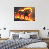 Löwe brennender Vulkanfeuer-Fantasiekunst Leinwanddruck (Insitu (Schlafzimmer))
