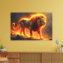 Löwe brennender Vulkanfeuer-Fantasiekunst Leinwanddruck