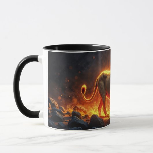 Löwe brennender Vulkanfeuer-Fantasiekunst Tasse (Links)