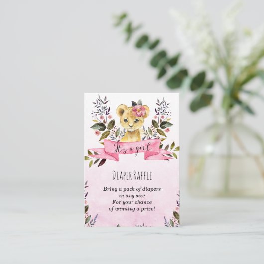 Löwe cub pink Girl Diaper Raffel Umschließkarte Begleitkarte (Stehend Vorderseite)