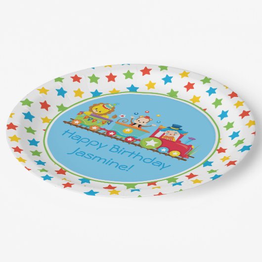 Löwe des Zirkus-Zug-| des Affe-| | Clown| Pappteller (Schrägansicht)