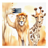 Löwe, die sich mit Giraffe selfie nimmt Fotodruck (Vorne)