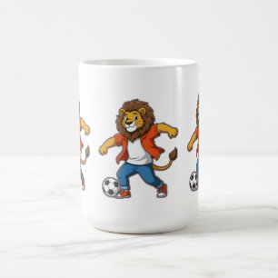 Löwe dribbelt einen Fußball Kraft, Geschick & Ch Kaffeetasse