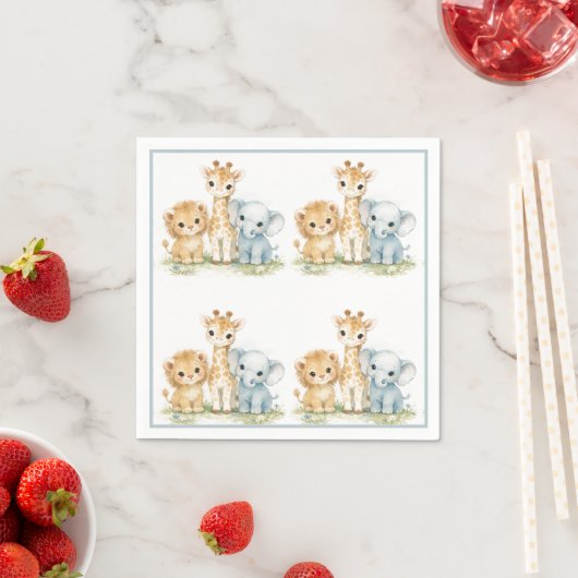 Löwe Elefant Giraffe Dusterblau Kinder     Serviette (Beispiel)