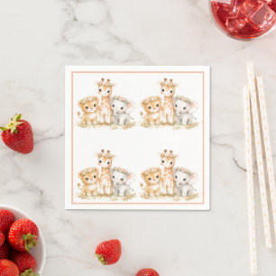 Löwe Elefant Giraffe Erröten Rosa Pastell Kinder Serviette