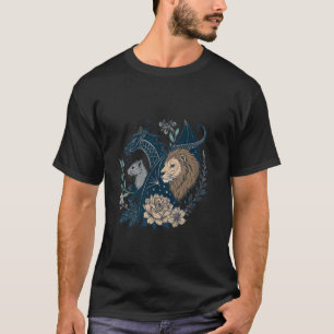 Löwe Erdmännchen Drache Laub Blumen Kunst Illustra T-Shirt
