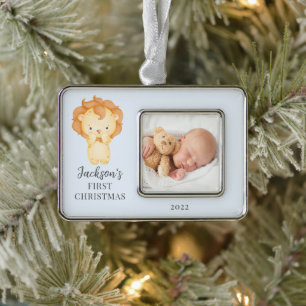 Löwe Erstes Weihnachtsfoto Weihnachtsbaumanhänger Rahmen-Ornament Silber