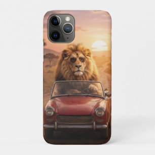 Löwe fährt rotes Auto in der afrikanischen Savanne Case-Mate iPhone Hülle