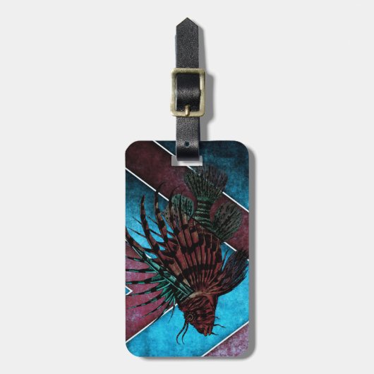 Löwe-Fisch-Gepäckanhänger mit Lederband Gepäckanhänger (Vorderseite vertikal)