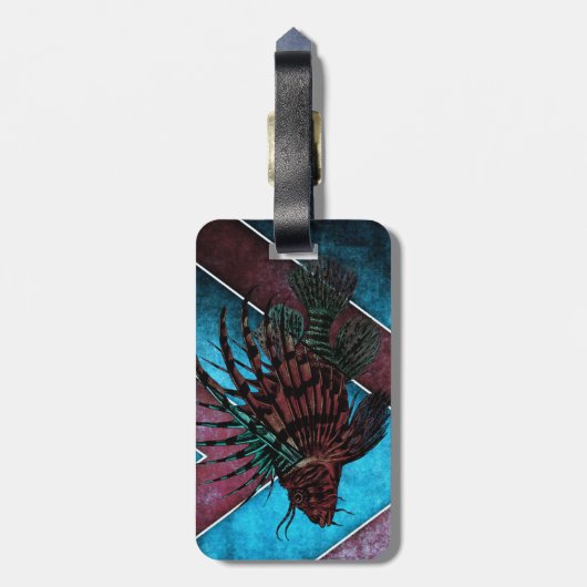 Löwe-Fisch-Gepäckanhänger mit Lederband Gepäckanhänger (Rückseite vertikal)