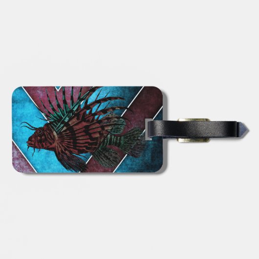 Löwe-Fisch-Gepäckanhänger mit Lederband Gepäckanhänger (Rückseite horizontal)