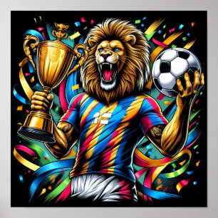 Löwe Fußballmeister-Trophäe Fußball Sieg Poster