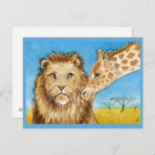 Löwe, Giraffe, afrikanische Tiere Postkarte (Vorne/Hinten)