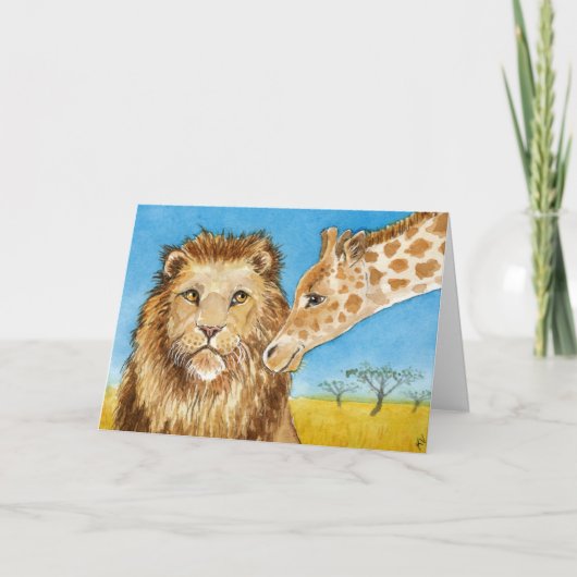 Löwe, Giraffe, Jubiläumskarte zum Valentinstag Feiertagskarte (Vorderseite)