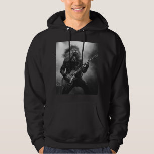 Löwe-Gitarrist-Konzert-Hoodie Schwarz und Weiß  Hoodie