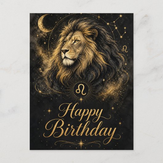 Löwe Happy Birthday Sternzeichen Design Postkarte (Vorderseite)