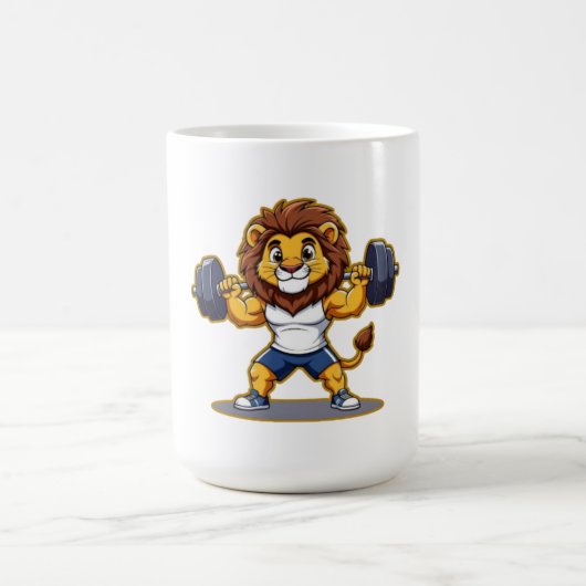 Löwe hebt leichte Gewichte – Süße Gym-Tier-Illus Kaffeetasse (Mittel)