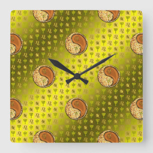 Löwe & Holz-Affe Quadratische Wanduhr