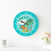 Löwe im Dschungel mit Palmen Personalisiert Große Wanduhr (Zuhause)