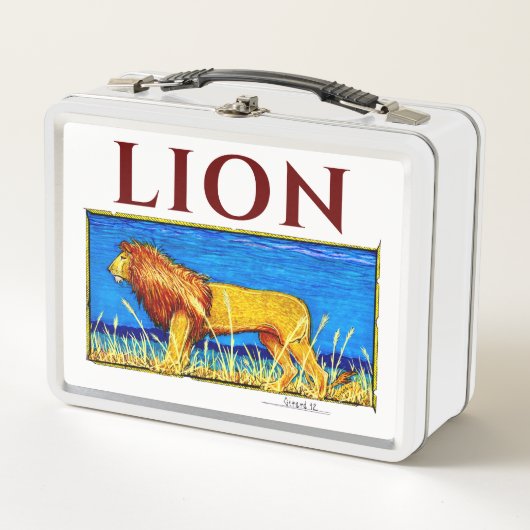 Löwe im großen Gras Metall Brotdose (Vorderseite)