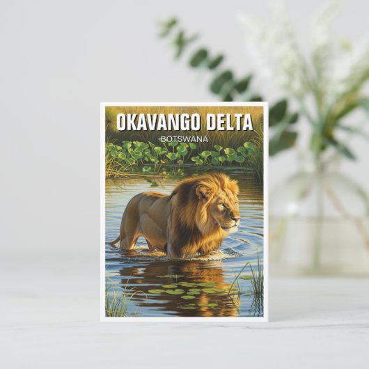 Löwe im Okavango-Delta Botswana Postkarte (Stehend Vorderseite)
