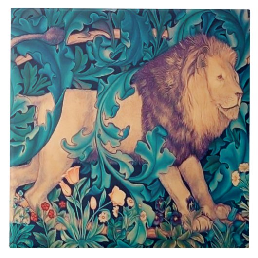 Löwe im Wald, Keramikfliese von William Morris (Vorderseite)
